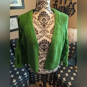 Kelly green cardigan with open weave sleeves Maeve